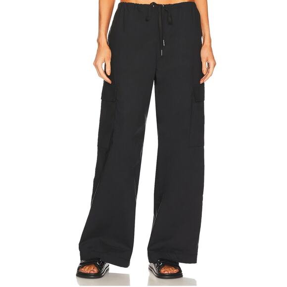 Lovers + Friends Black Baggy Cargo Pants LARGE Wide Leg Drawstring $198 NEW - Picture 1 of 9
